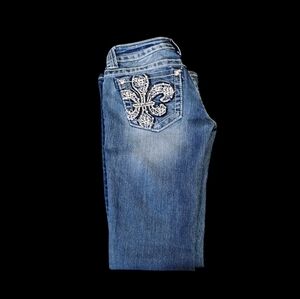 Miss Me Blue Skinny Jeans with Rhinestone Details, Embellished Pockets
